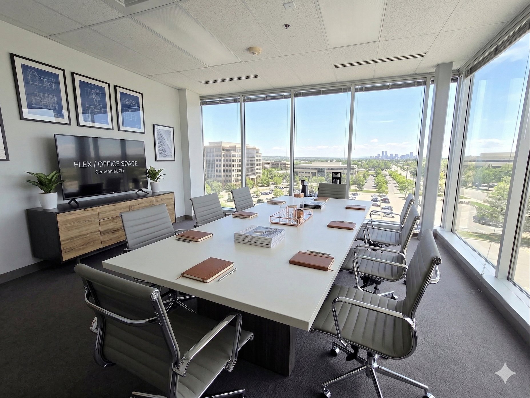 Boardroom with skyline views